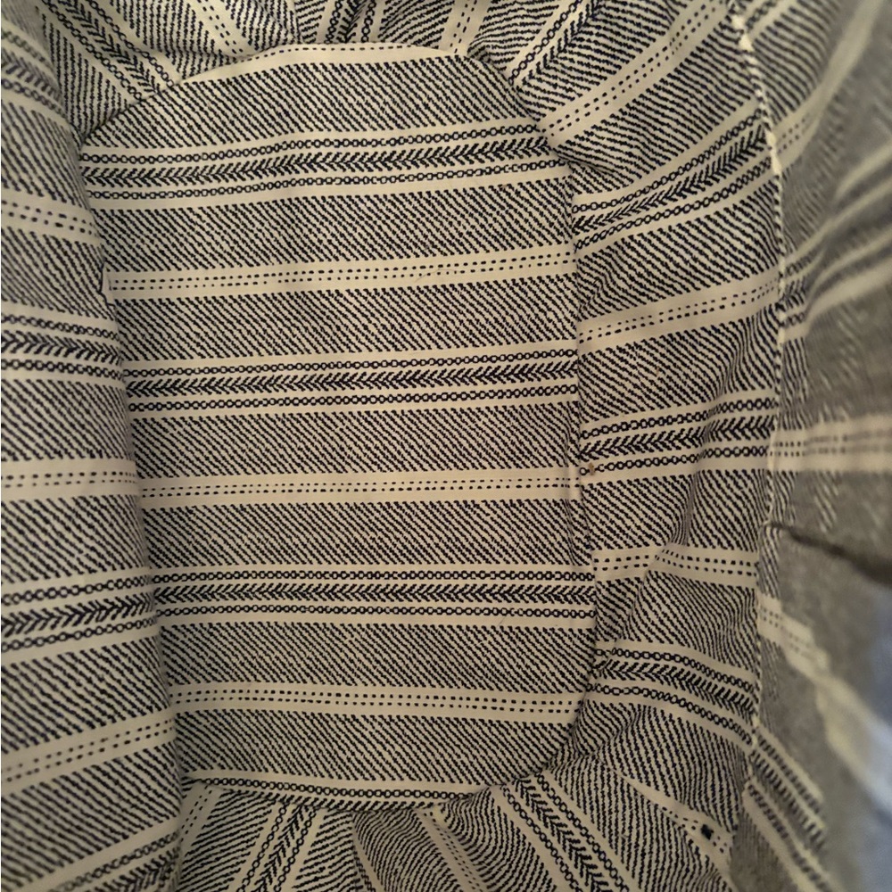 Woven Straw Tote with Navy Leather Trim - Picture 8 of 11